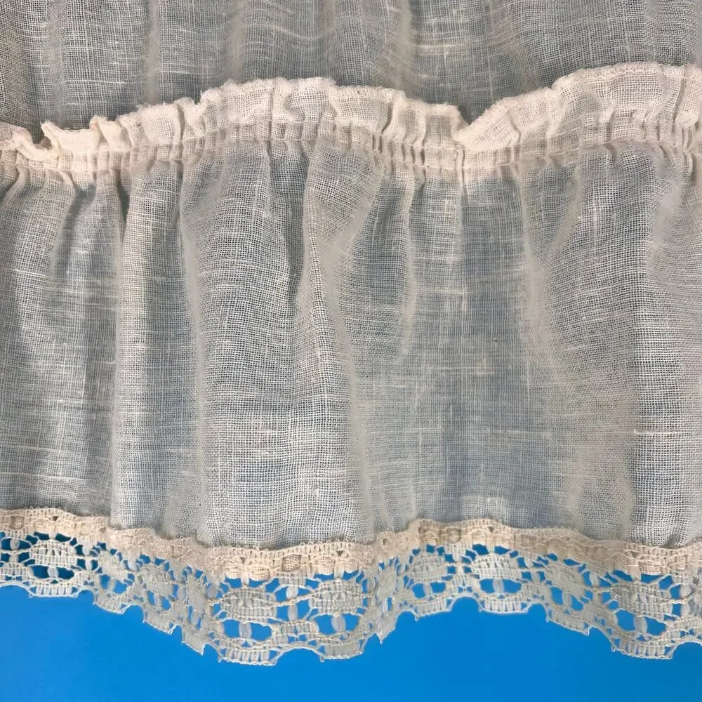 Cottagecore Vintage Cafe Curtain Set Tiered Ruffled Lace Trim 5 Pieces